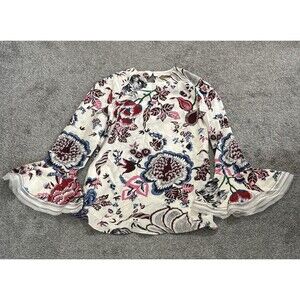 Tory Burch Silk Blouse Top Size 2 Floral Multicolor *STAIN*